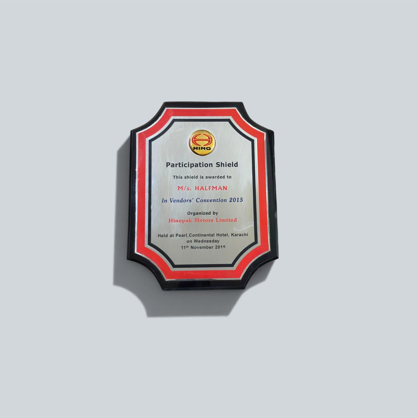 Participation Shield - Vendors Convention 2015, 2015 - Halfman Engineering